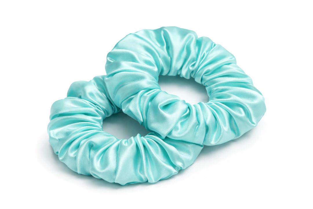 Aqua Silk Scrunchies Set Of 2