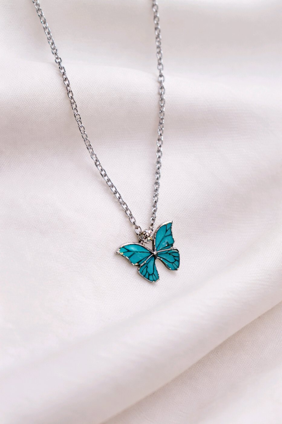 Blue Butterfly Pendant Necklace