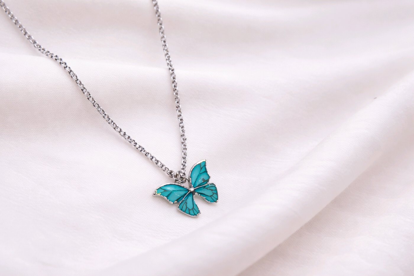 Blue Butterfly Pendant Necklace