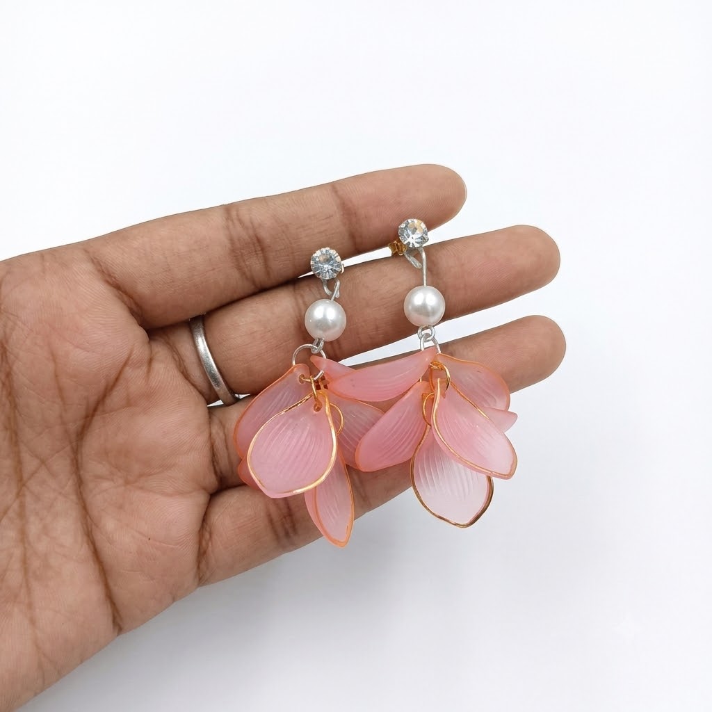 Blush Pink Floral Pearl Drop Earrings
