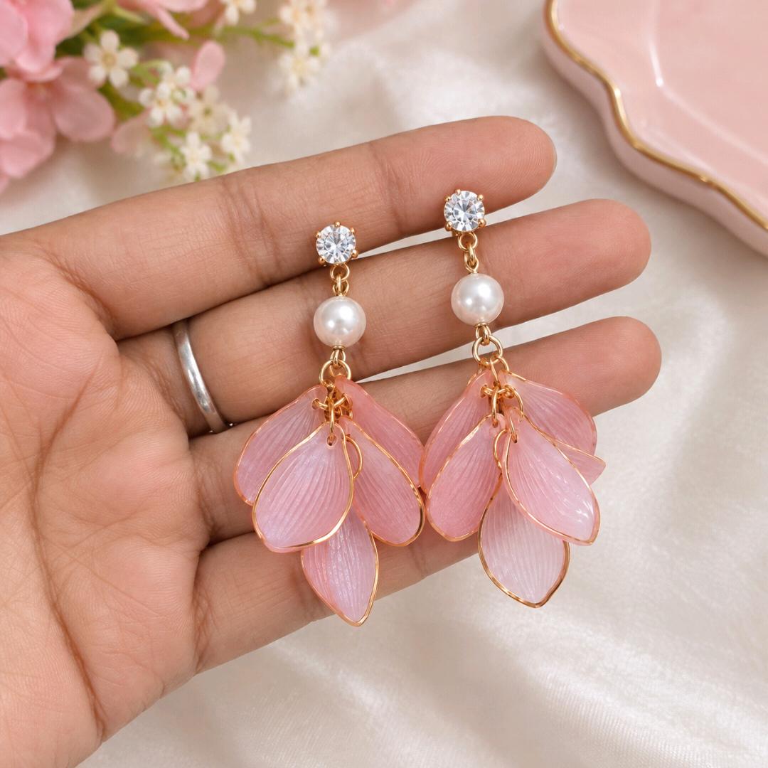 Blush Pink Floral Pearl Drop Earrings