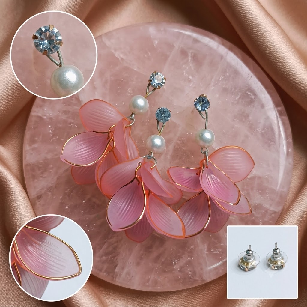 Blush Pink Floral Pearl Drop Earrings