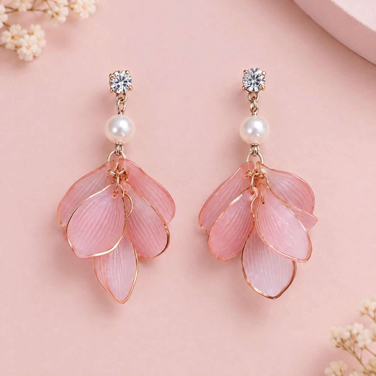 Blush Pink Floral Pearl Drop Earrings