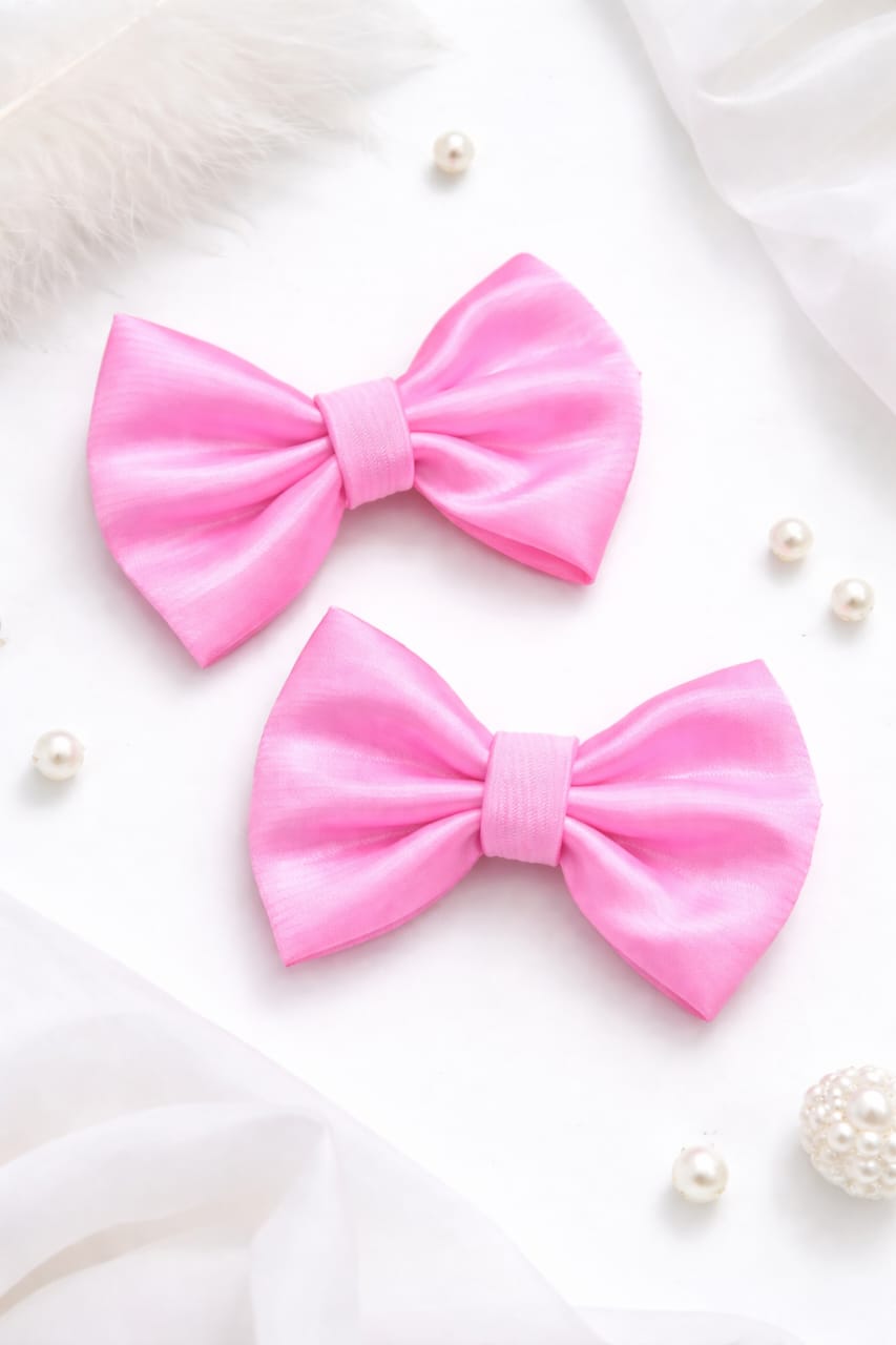 Candy Pink Satin Hair Bow (Set of 2)