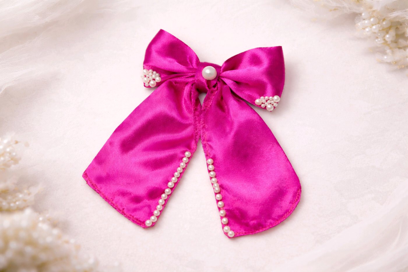 Candy Pink Satin Tail Bow
