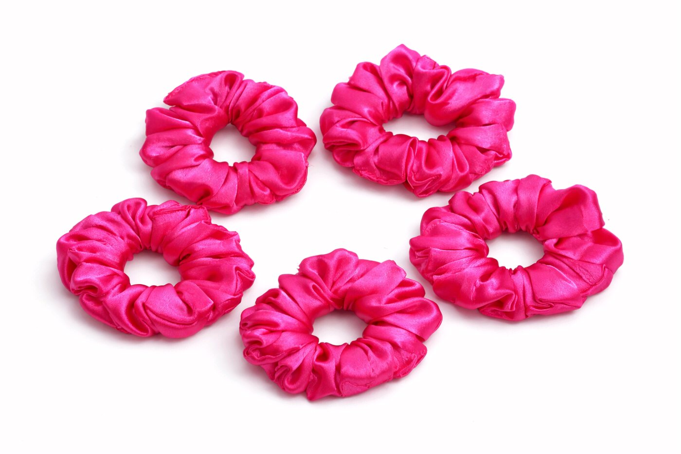 Candy Satin Scrunchies – Pink (Set of 5)