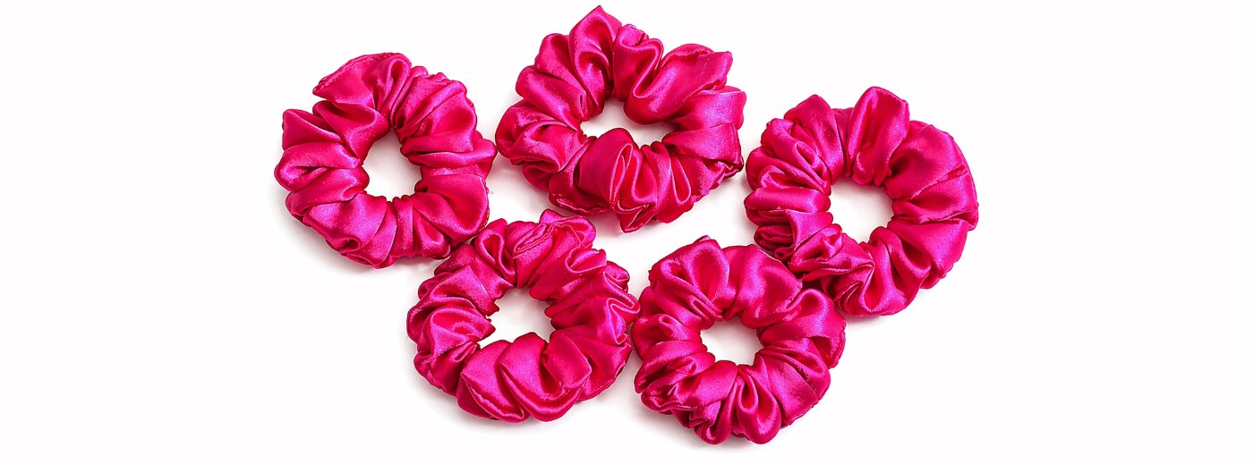 Candy Satin Scrunchies – Pink (Set of 5)