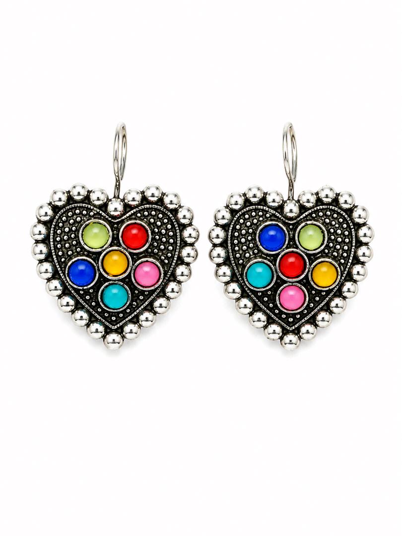Colorful Heart Oxidised Earrings