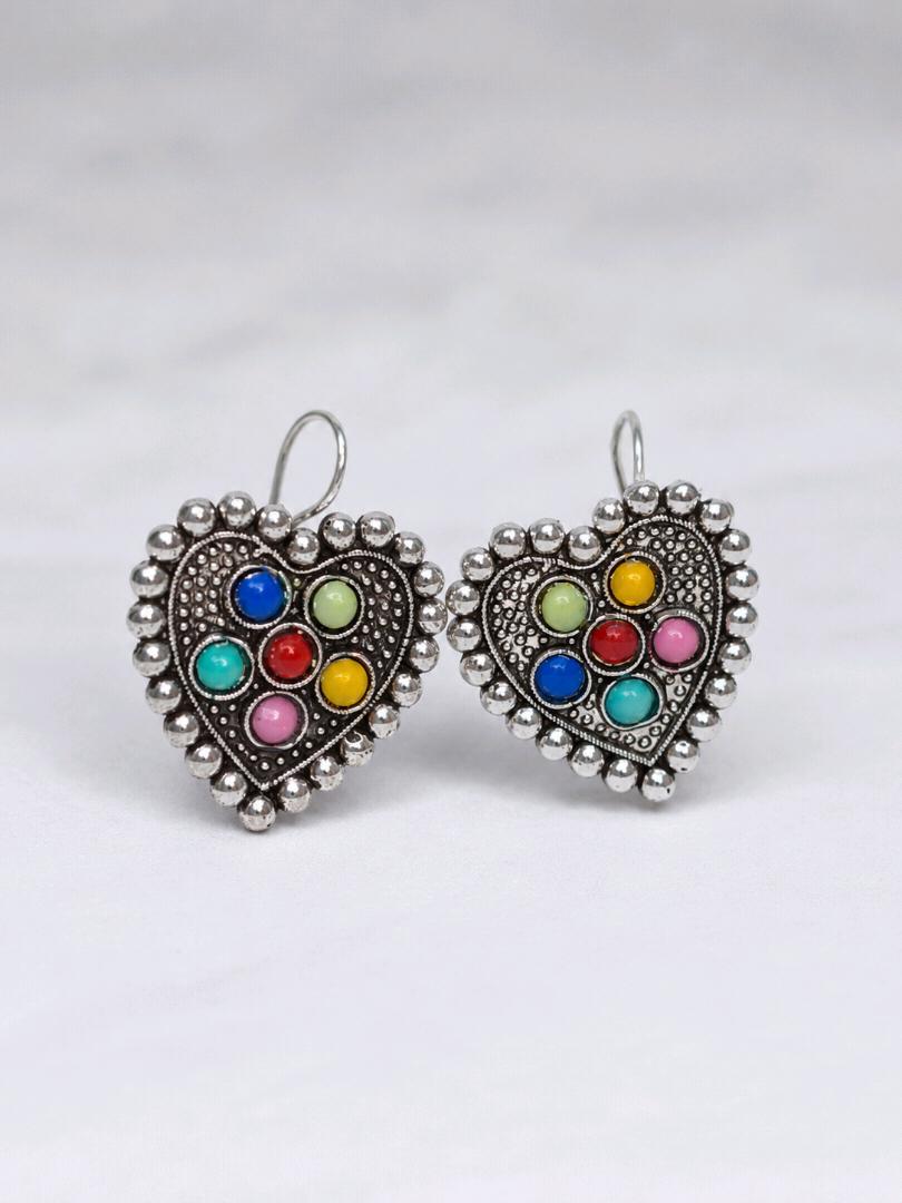 Colorful Heart Oxidised Earrings