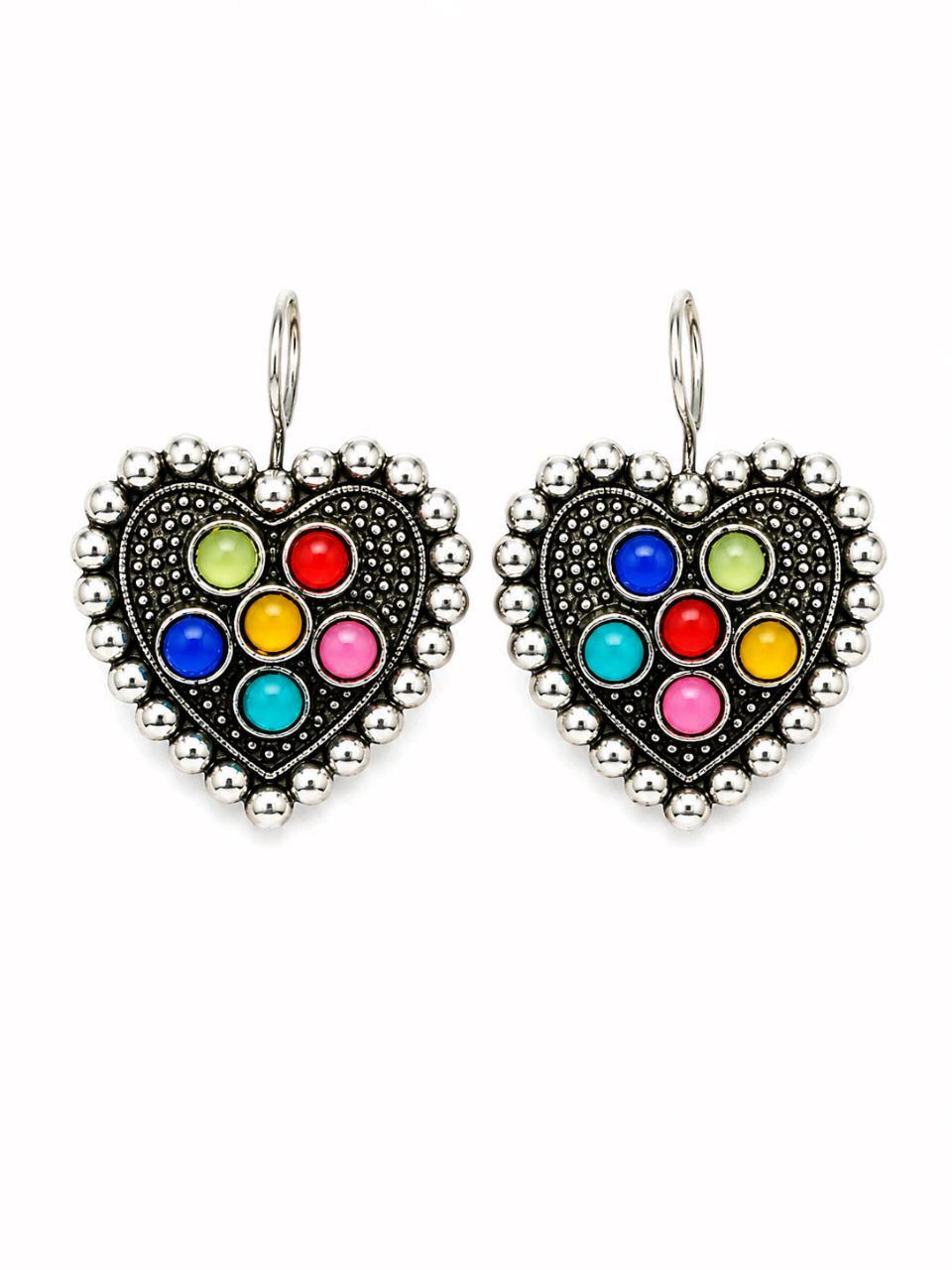 Colorful Heart Oxidised Earrings