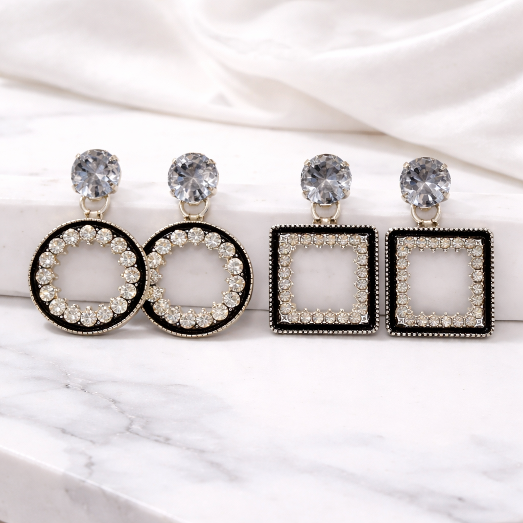 Crystal Geometric Drop Earrings Set