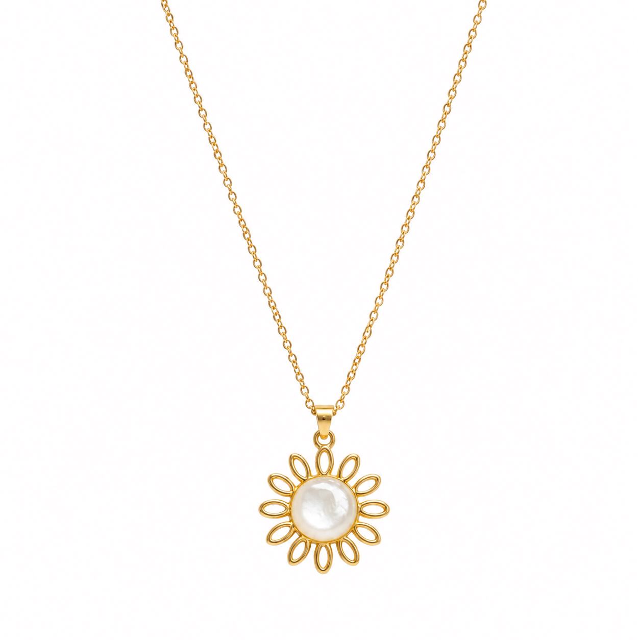 Elegant Pearl Sunflower Gold Pendant Necklace