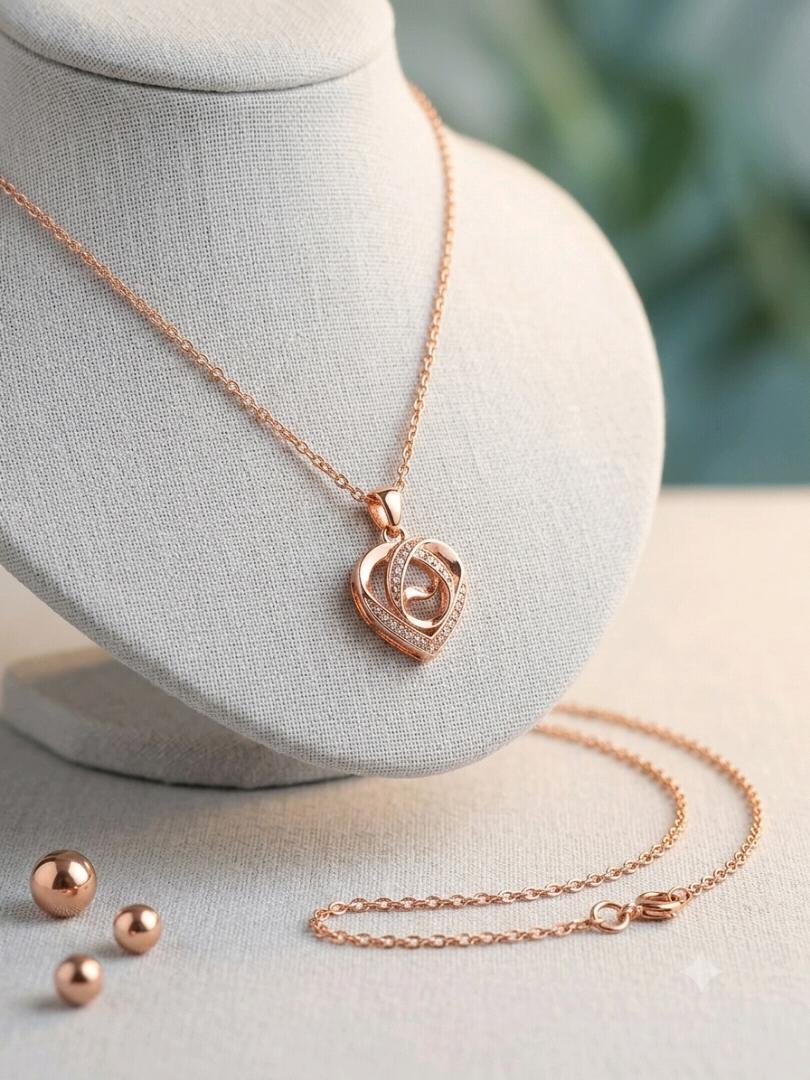 Elegant Rose Gold Heart Crystal Pendant Necklace