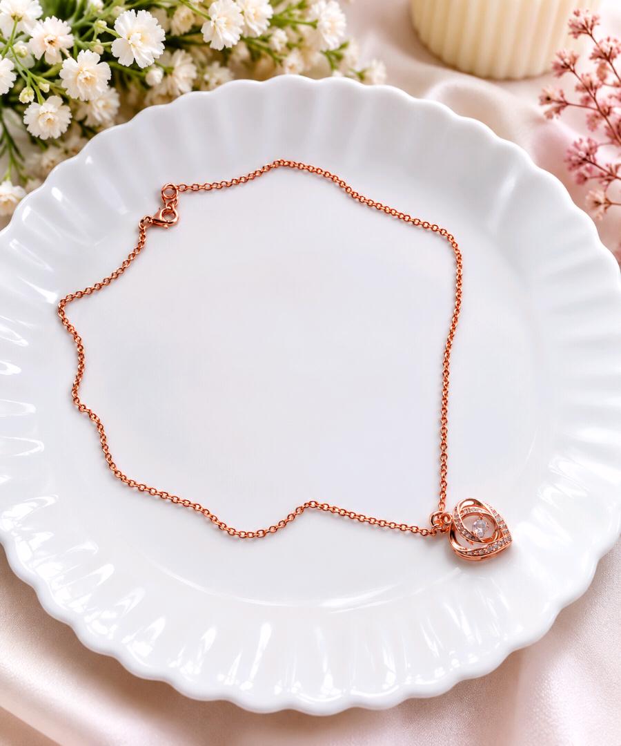 Elegant Rose Gold Heart Crystal Pendant Necklace