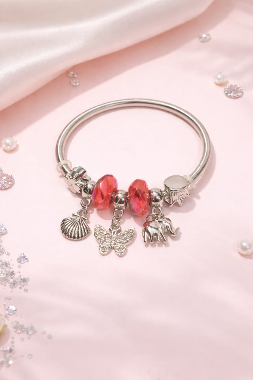 Elegant Silver-Toned Heart Charm Bracelet