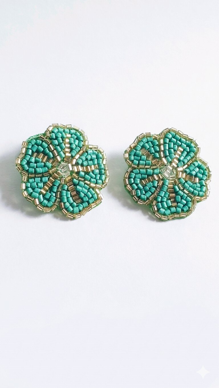Emerald Bloom Handmade Beaded Earrings