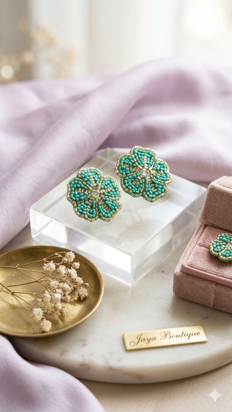 Emerald Bloom Handmade Beaded Earrings