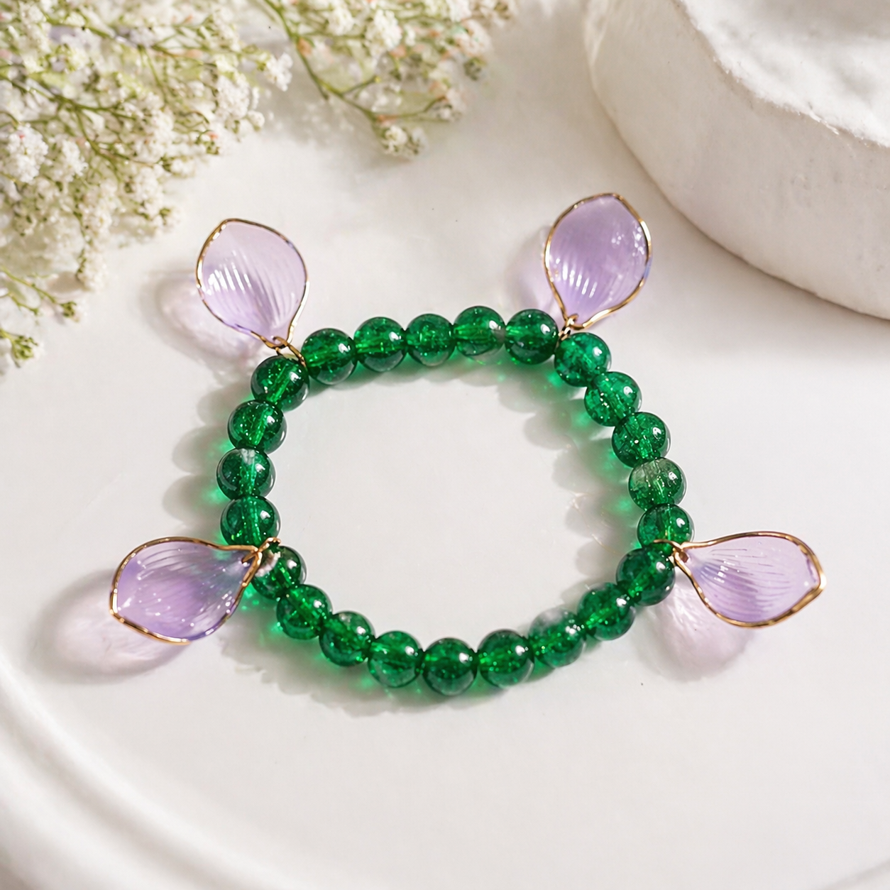 Emerald Lavender Charm Bracelet