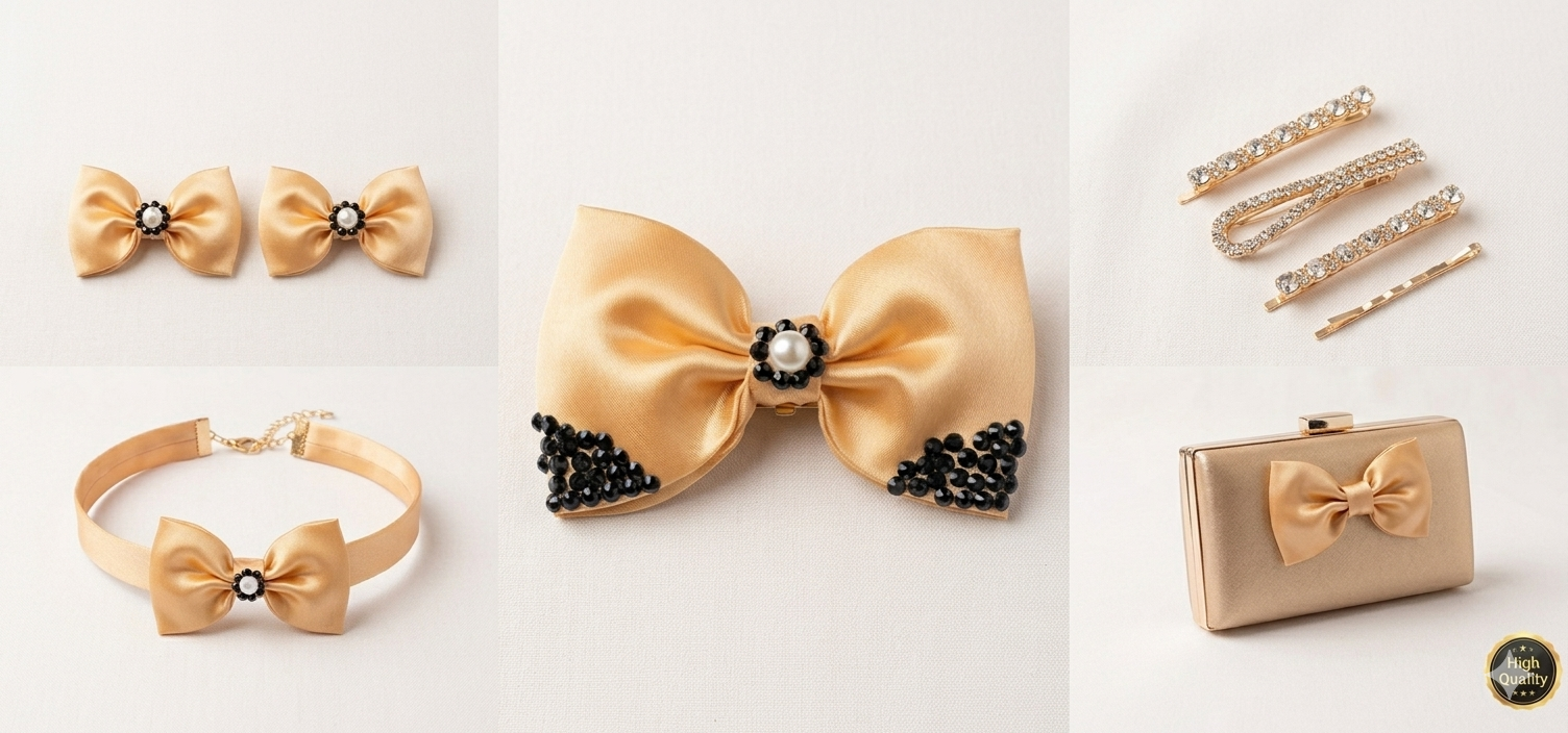 Golden Satin Pearl Bow Clip ✨