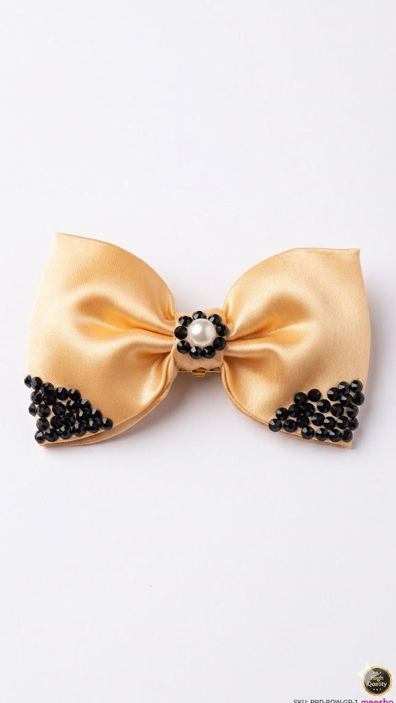Golden Satin Pearl Bow Clip ✨