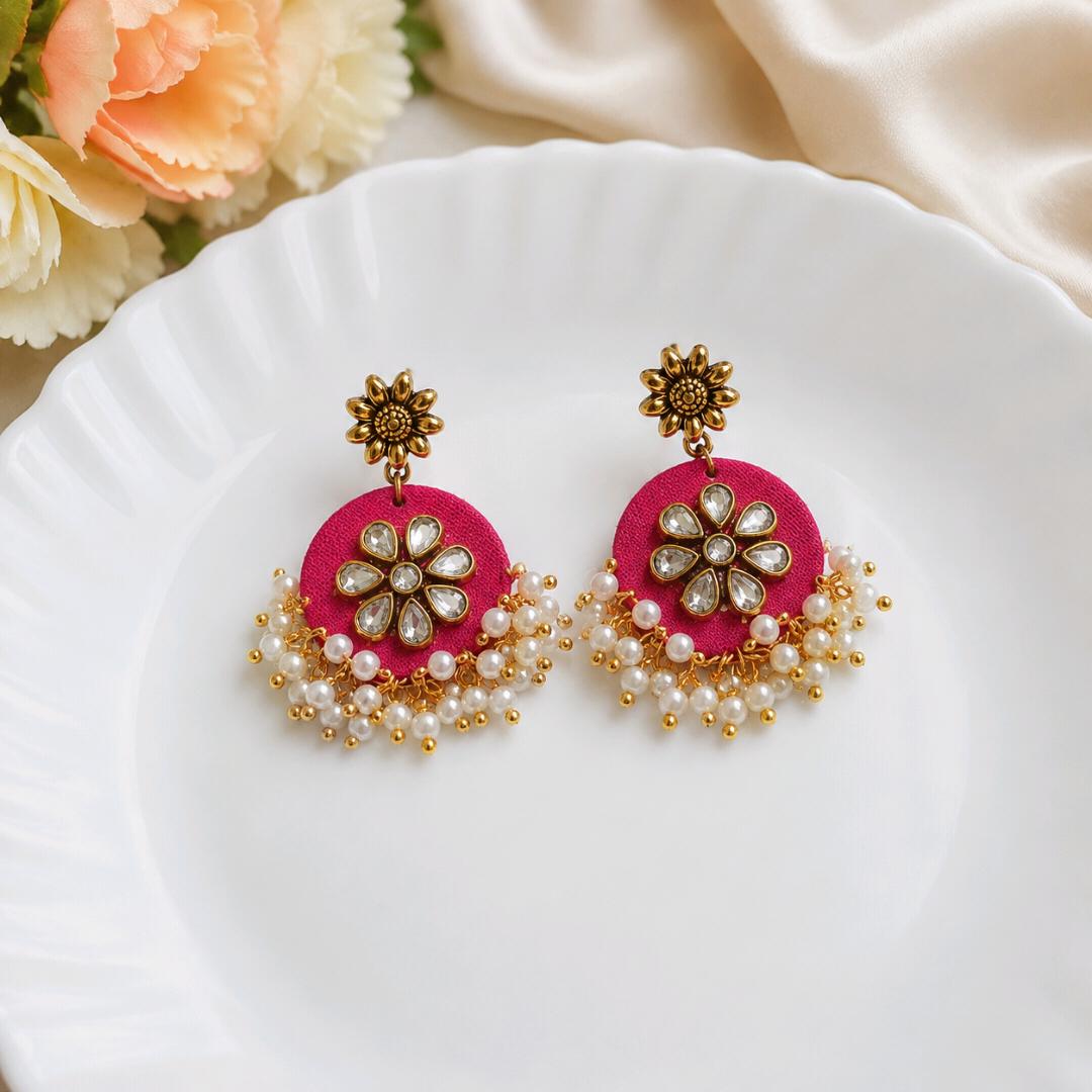 Gulabi Silk Kundan Drop Earrings