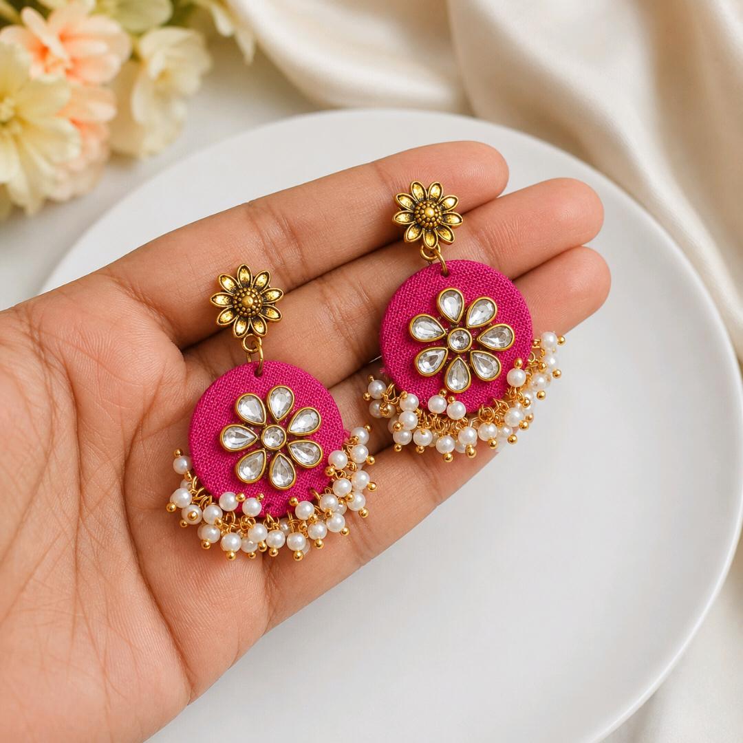 Gulabi Silk Kundan Drop Earrings