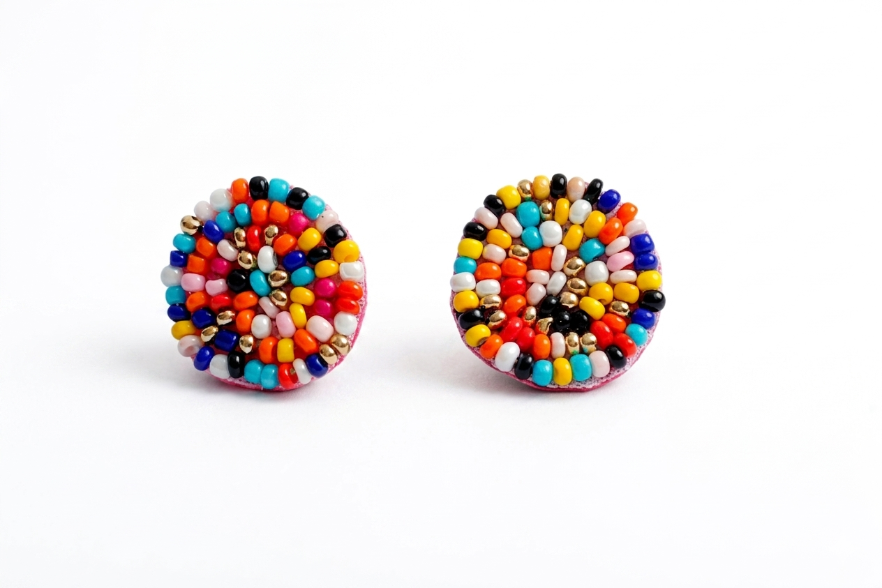 Handmade Multicolour Beaded Stud Earrings
