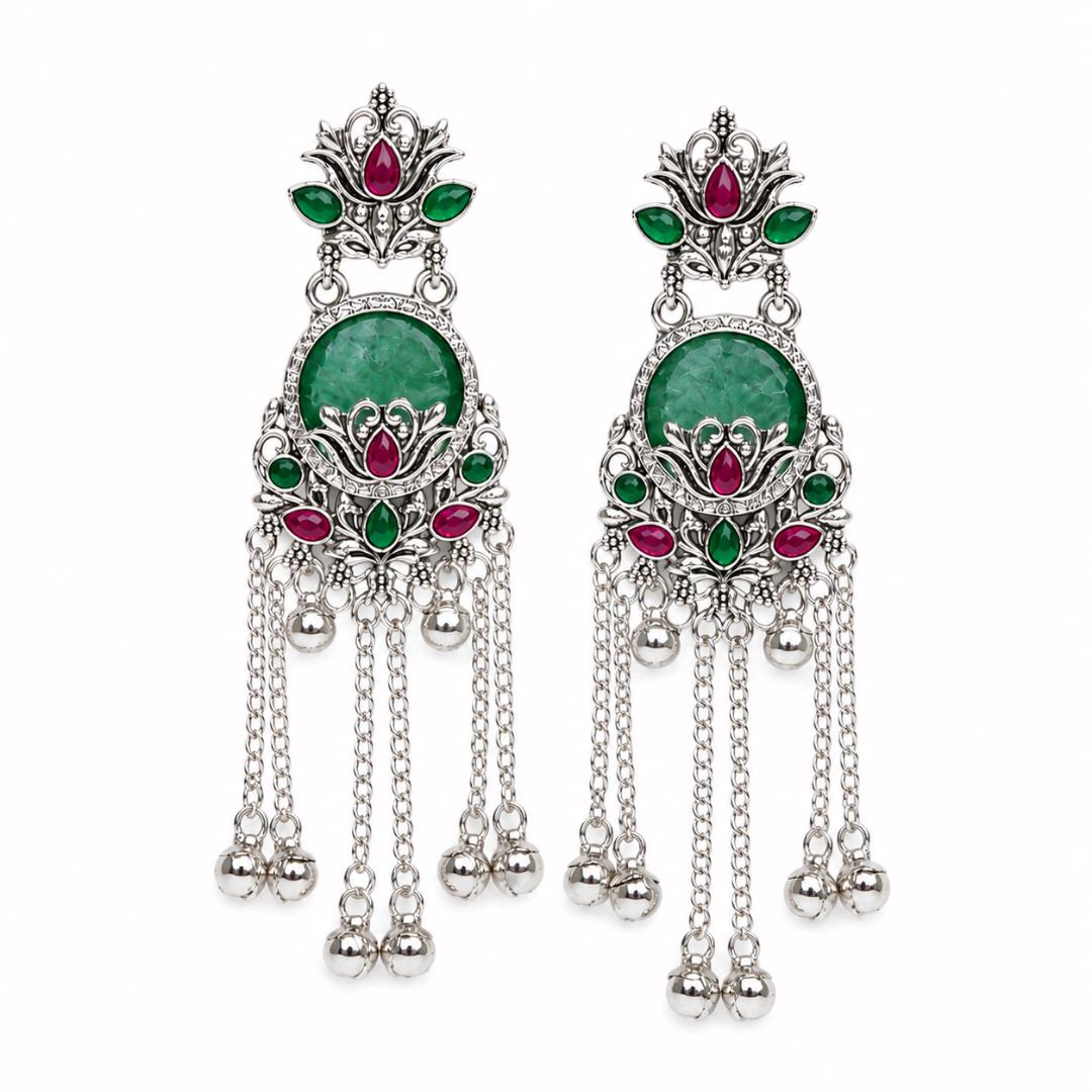 Kashmiri Green Stone Earrings