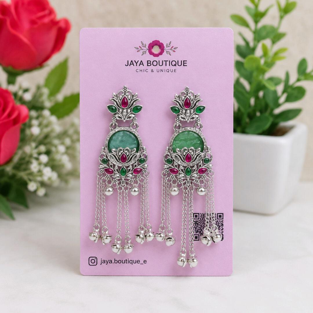 Kashmiri Green Stone Earrings