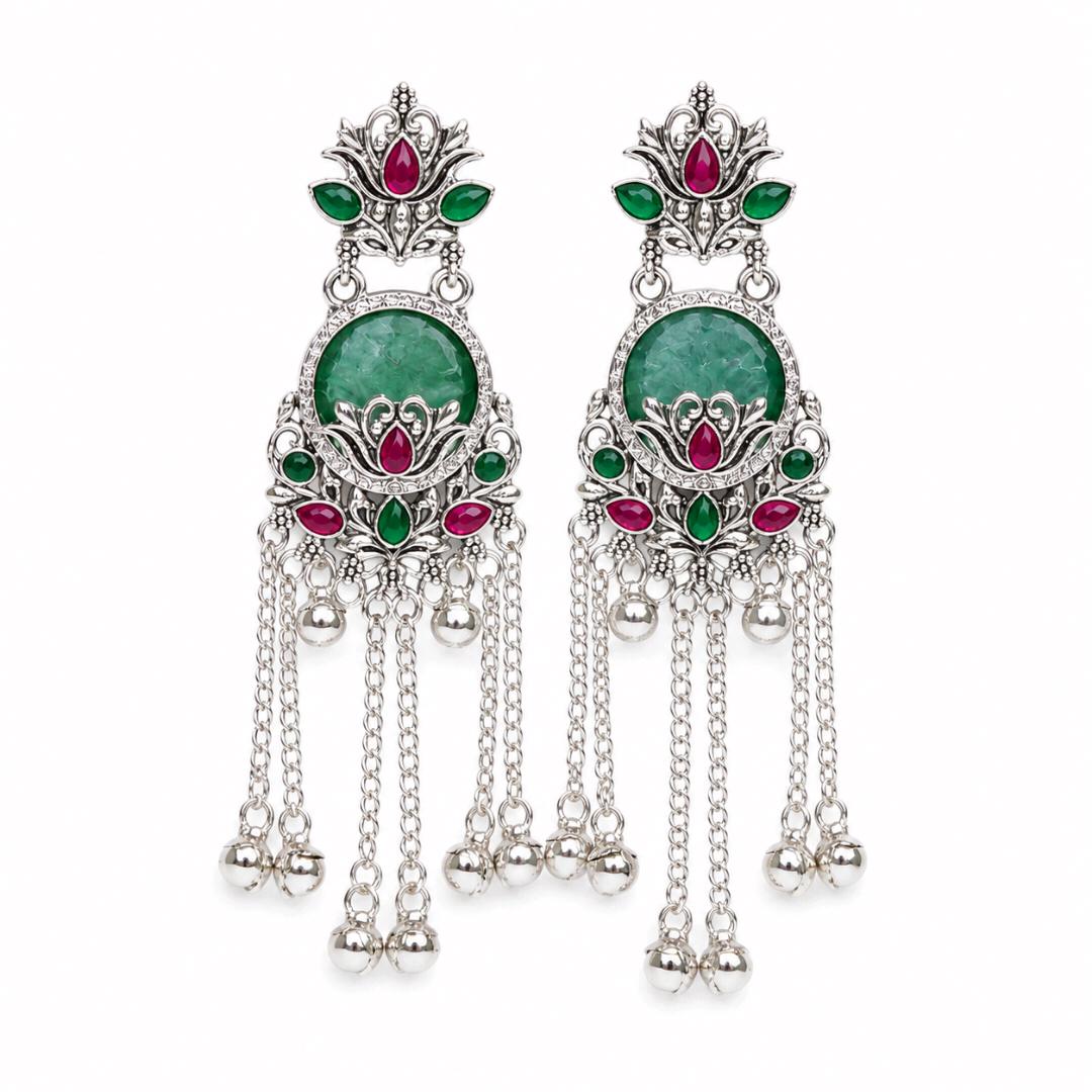 Kashmiri Green Stone Earrings