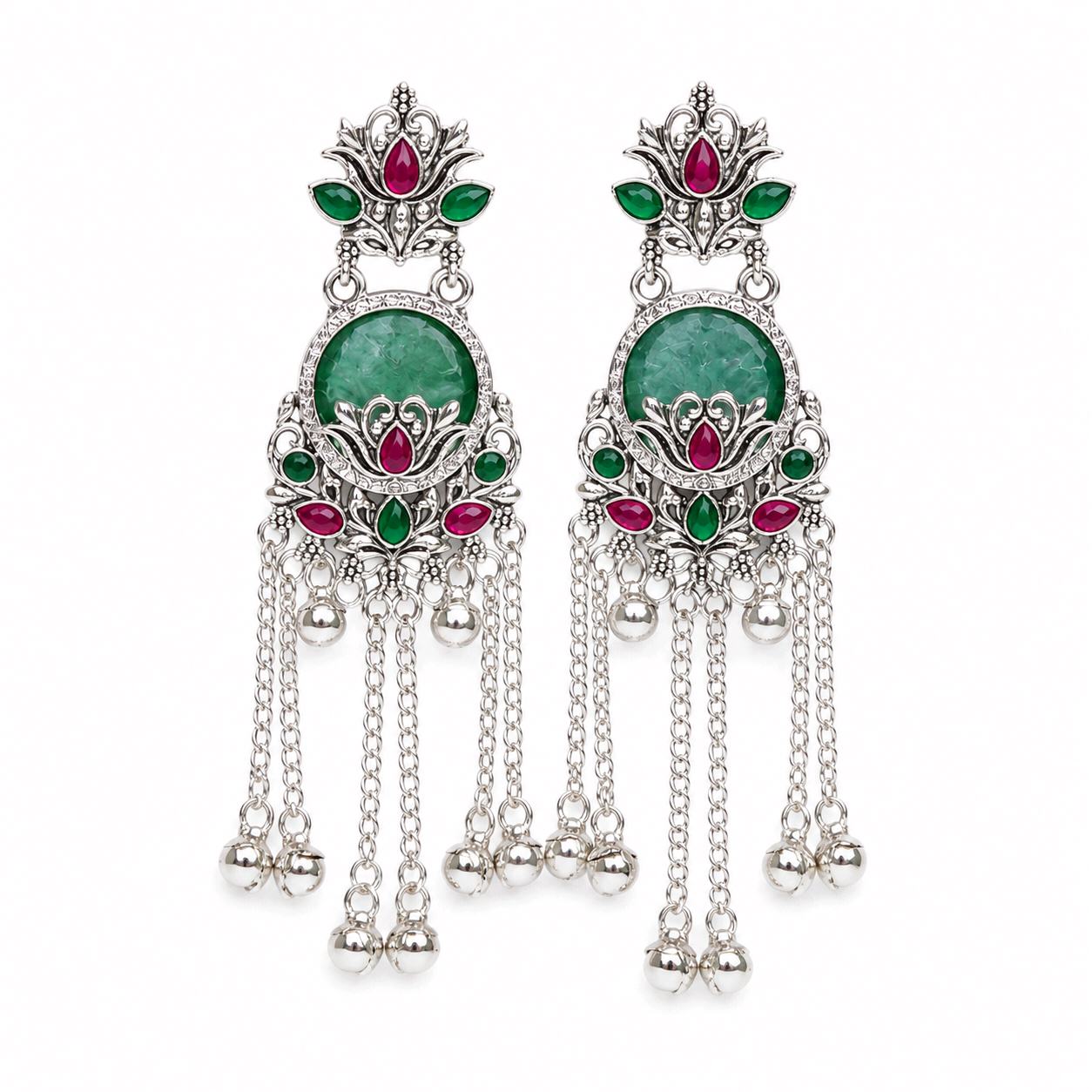 Kashmiri Green Stone Earrings