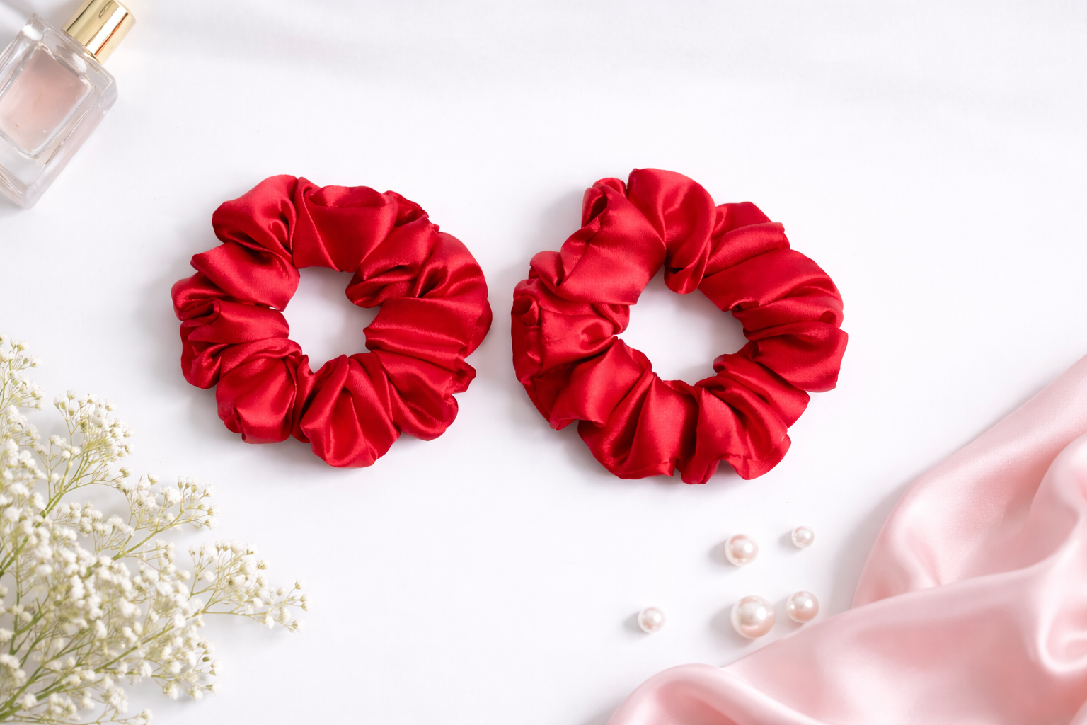 Luxury Red Satin Scrunchie Set of 2