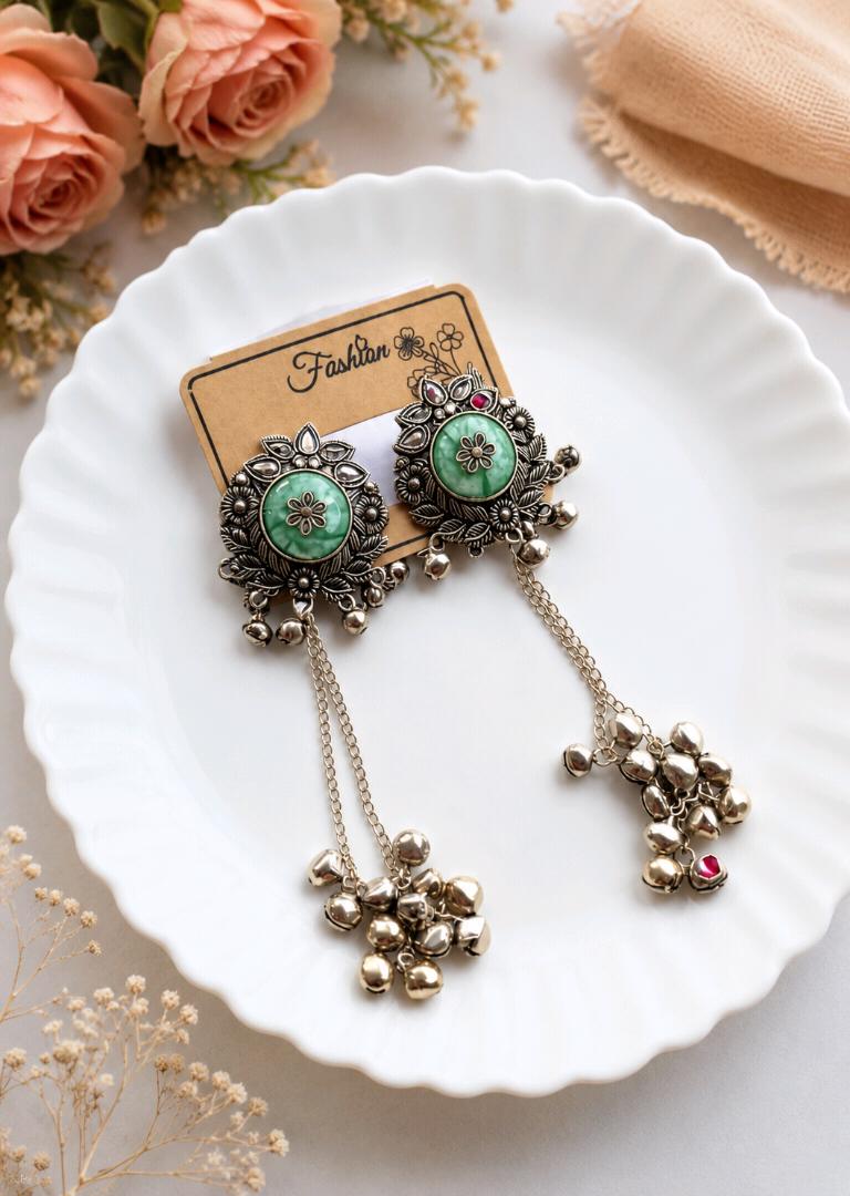 Mint Green Antique Long Tassel Earrings
