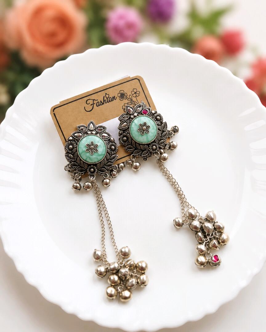 Mint Green Antique Long Tassel Earrings