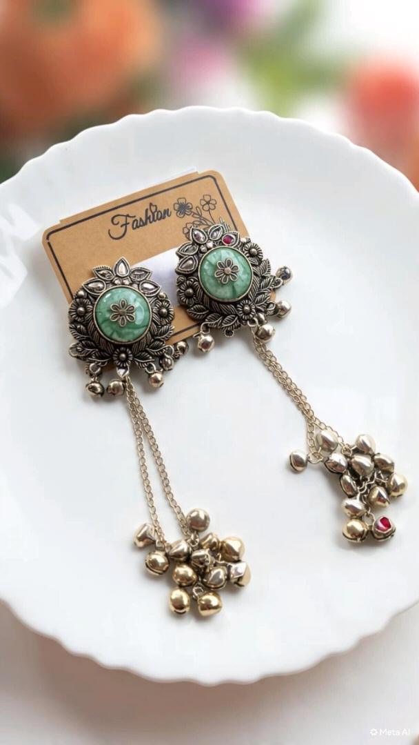 Mint Green Antique Long Tassel Earrings