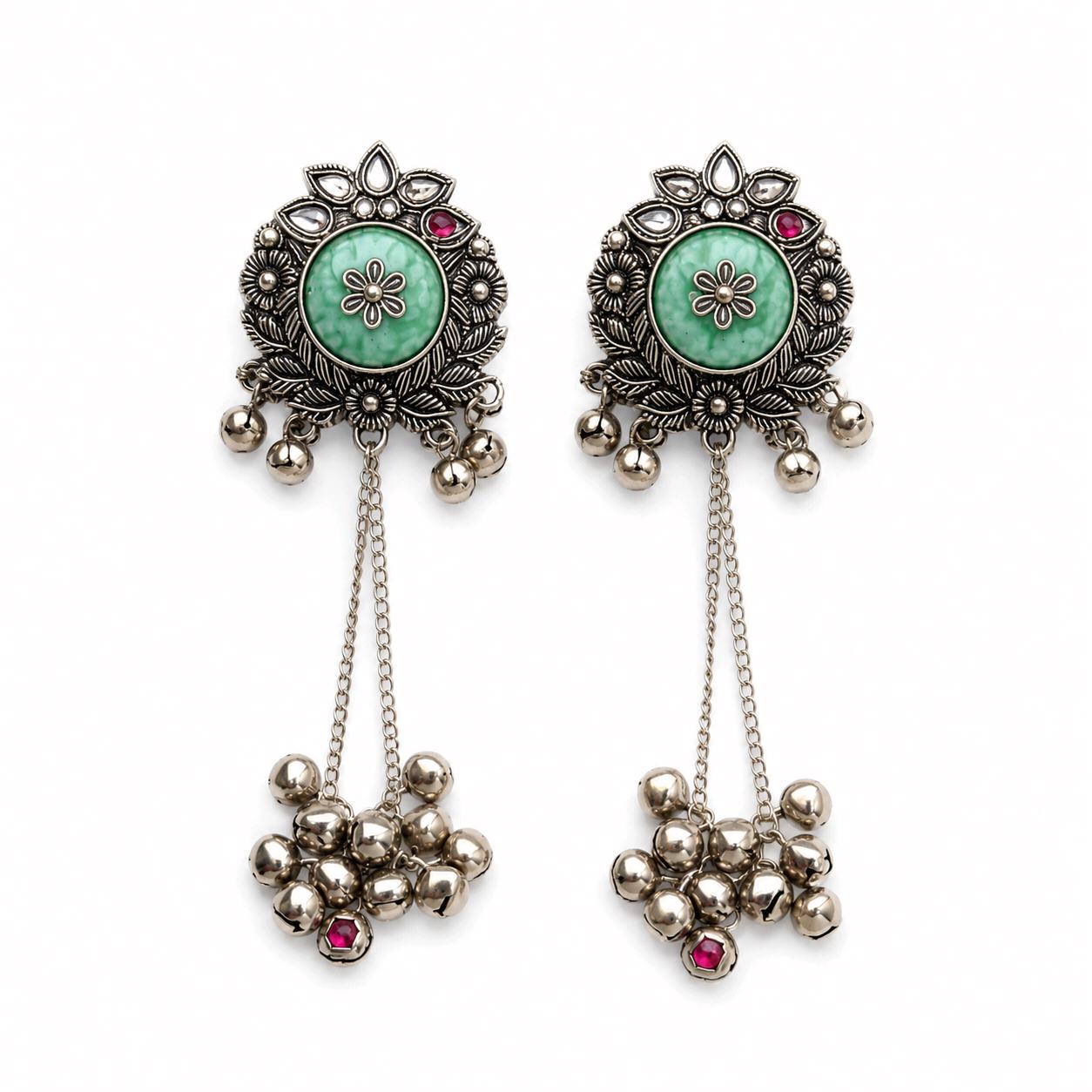 Mint Green Antique Long Tassel Earrings