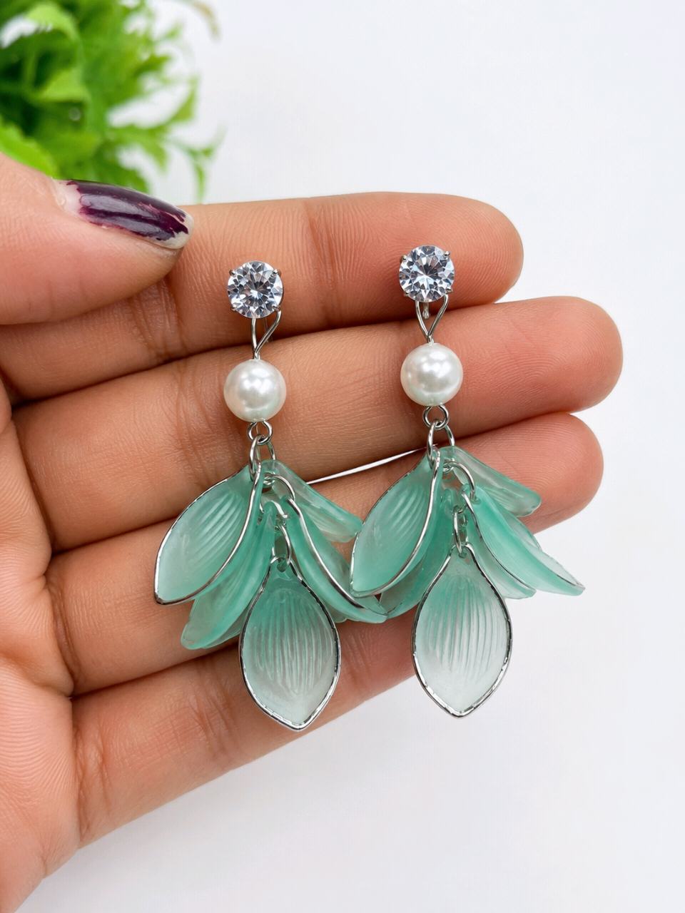 Mint Pearl Petal Earrings