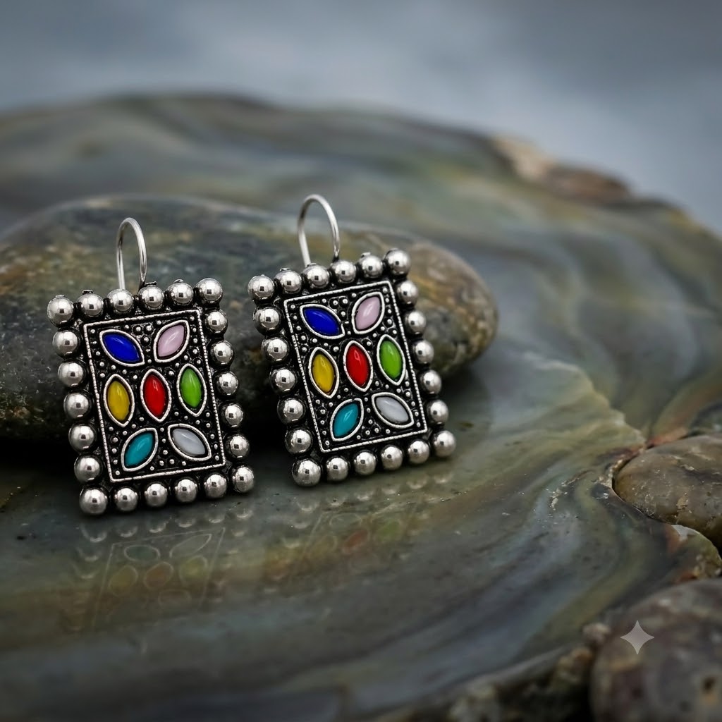 Navratna Tribal Drop Earrings