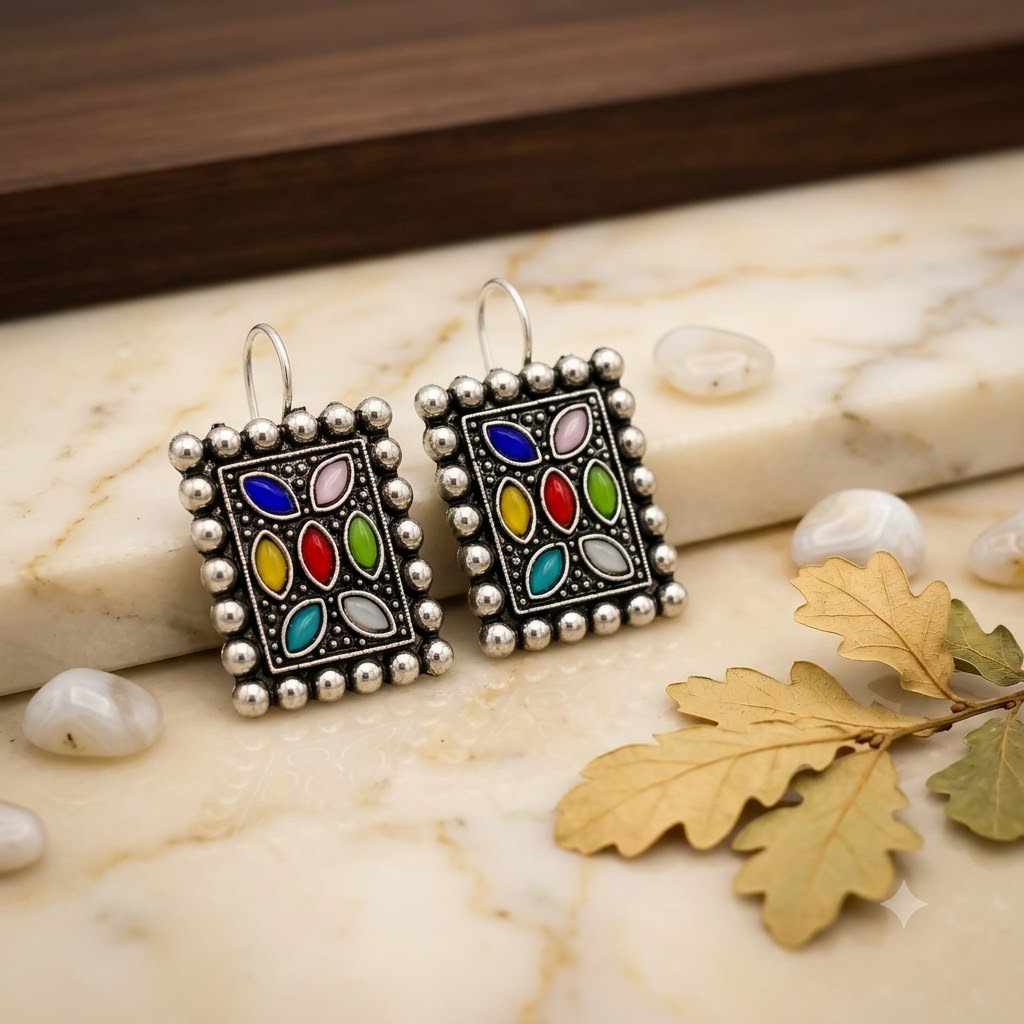 Navratna Tribal Drop Earrings