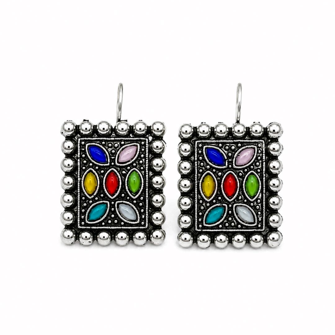 Navratna Tribal Drop Earrings