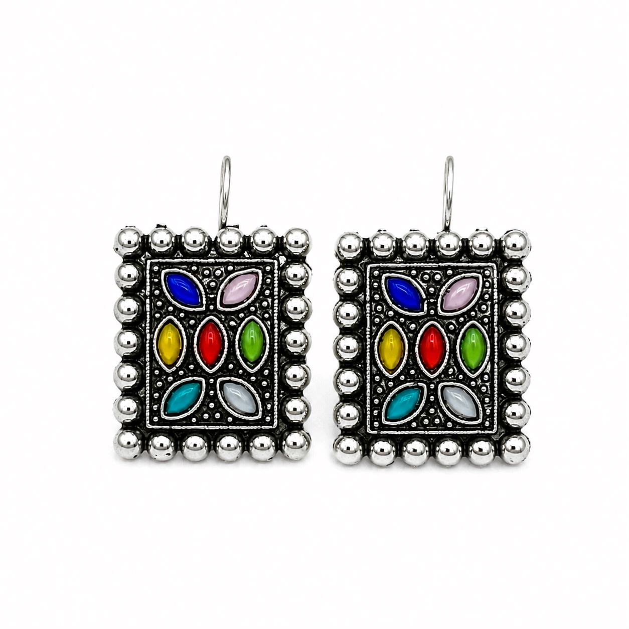 Navratna Tribal Drop Earrings