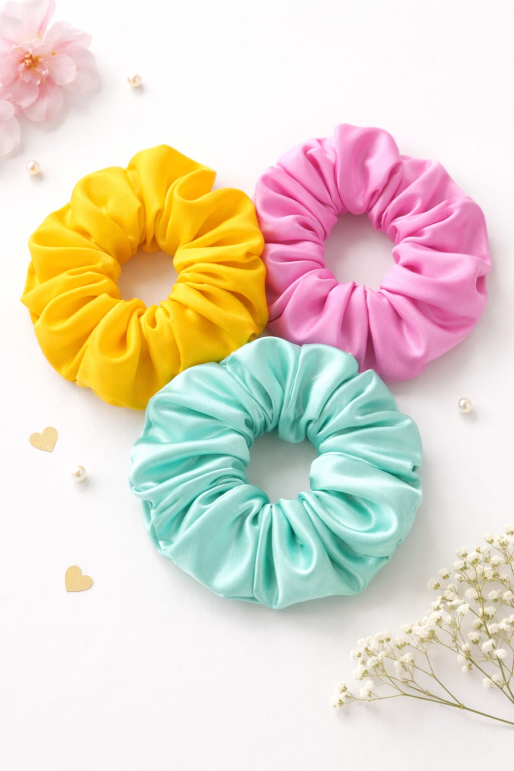 Pastel Satin Scrunchies Set (Pack of 3)