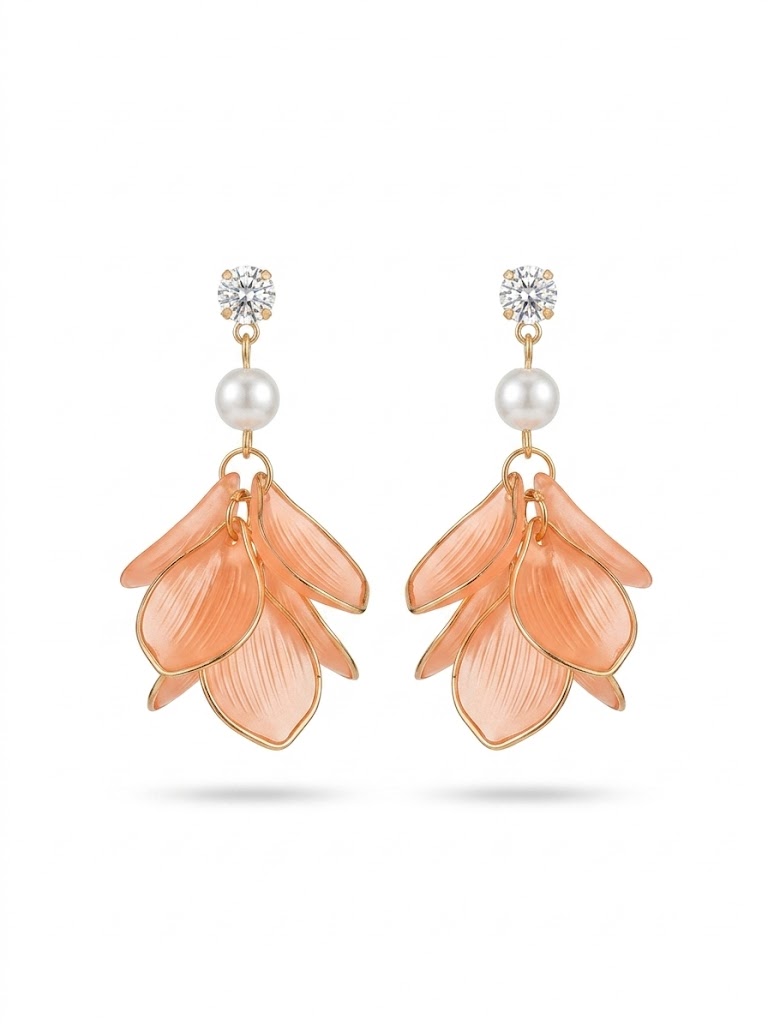 Peach Petal Pearl Drop Earrings