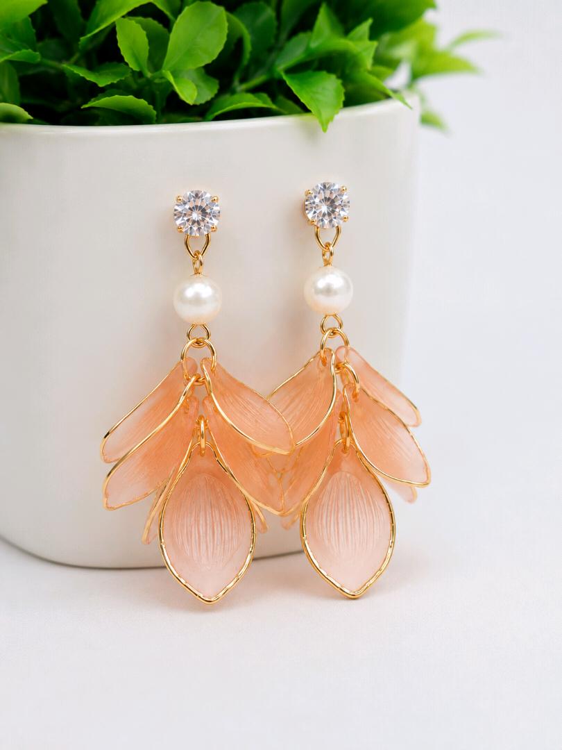 Peach Petal Pearl Drop Earrings