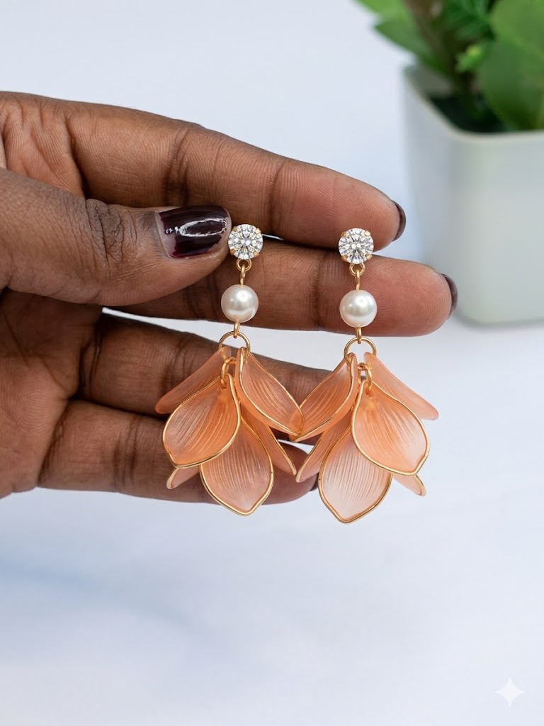 Peach Petal Pearl Drop Earrings