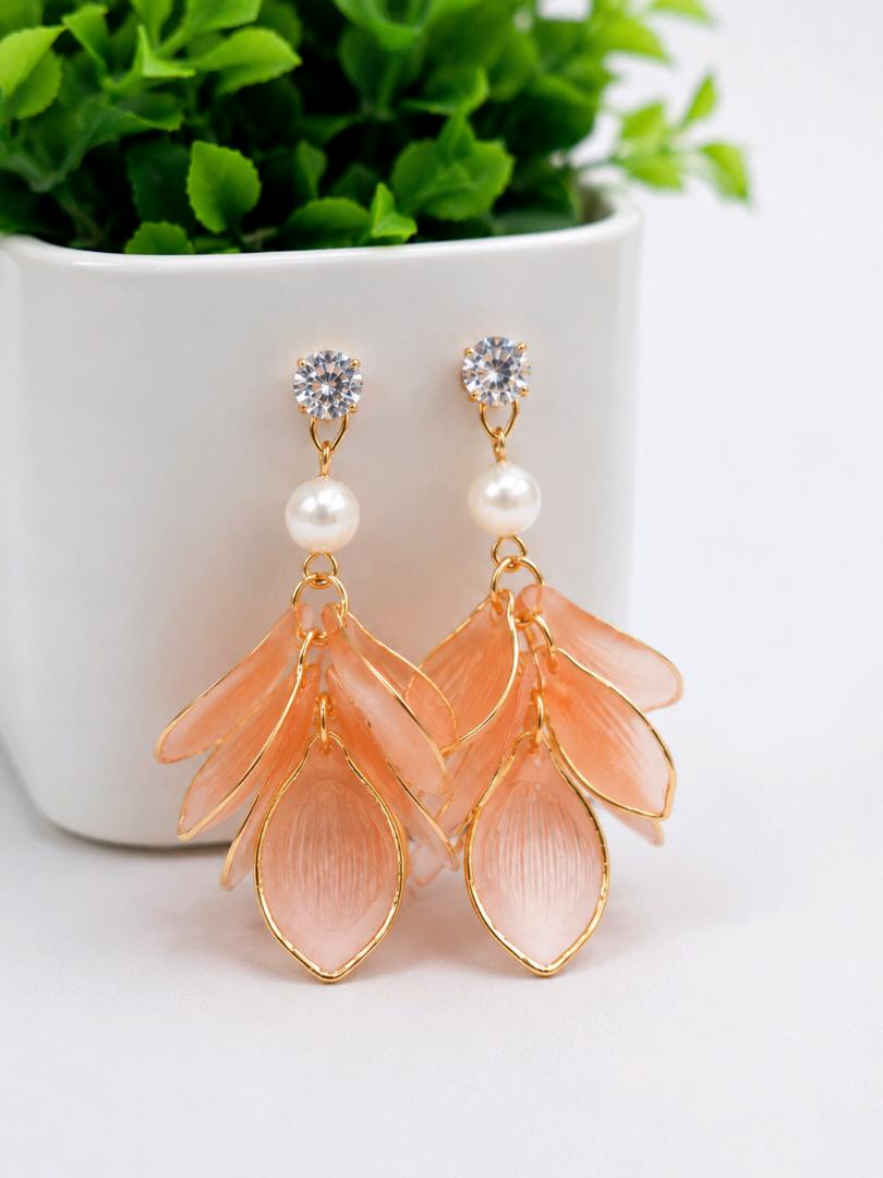 Peach Petal Pearl Drop Earrings