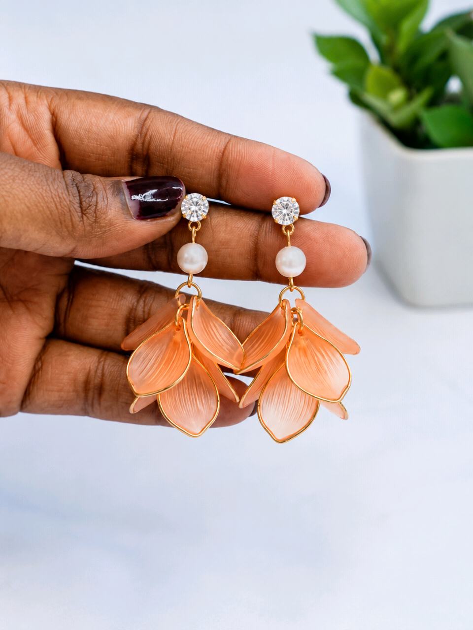 Peach Petal Pearl Drop Earrings