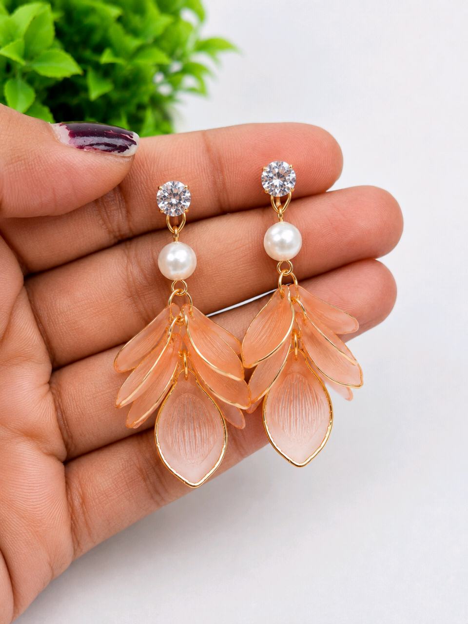Peach Petal Pearl Drop Earrings