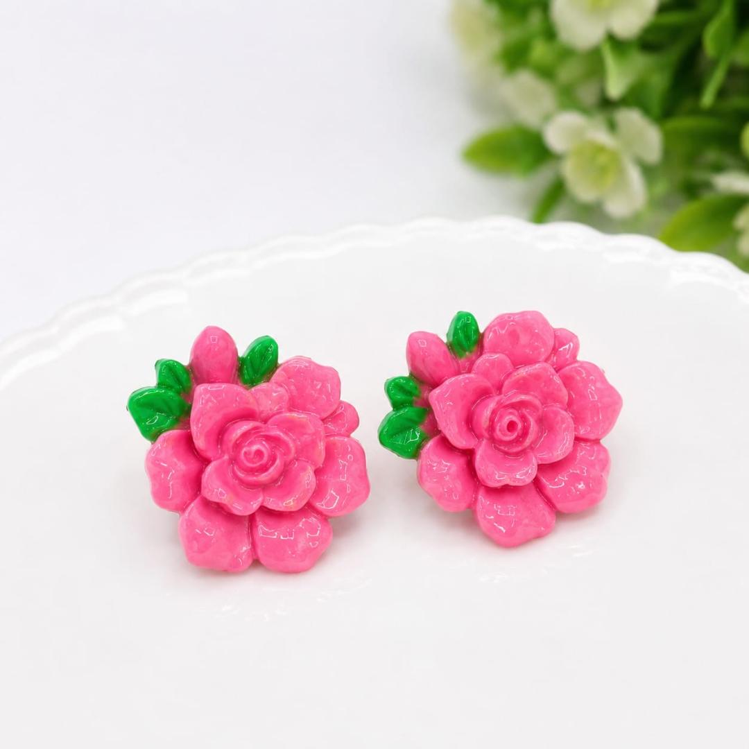 Pink Bloom Floral Stud Earrings