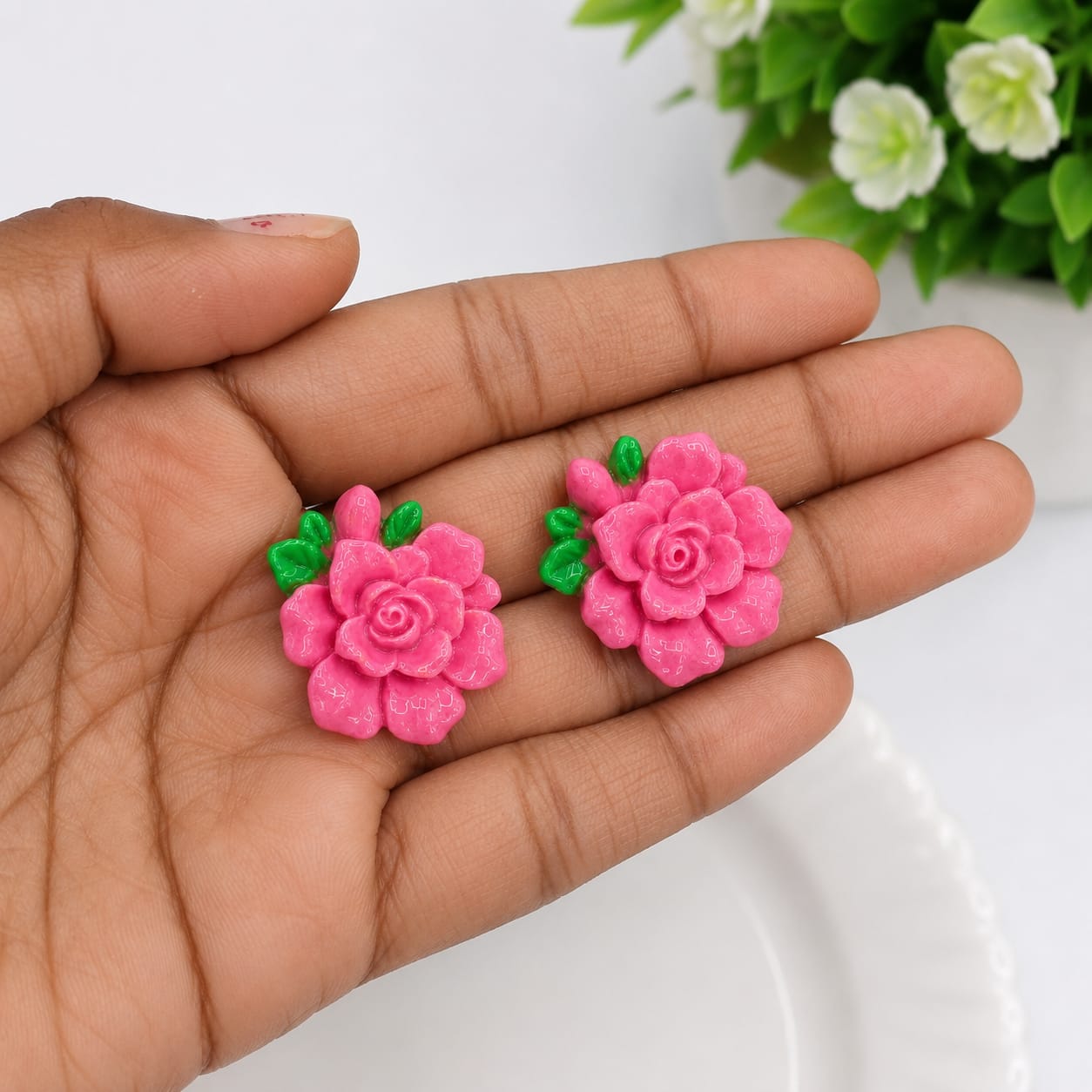 Pink Bloom Floral Stud Earrings